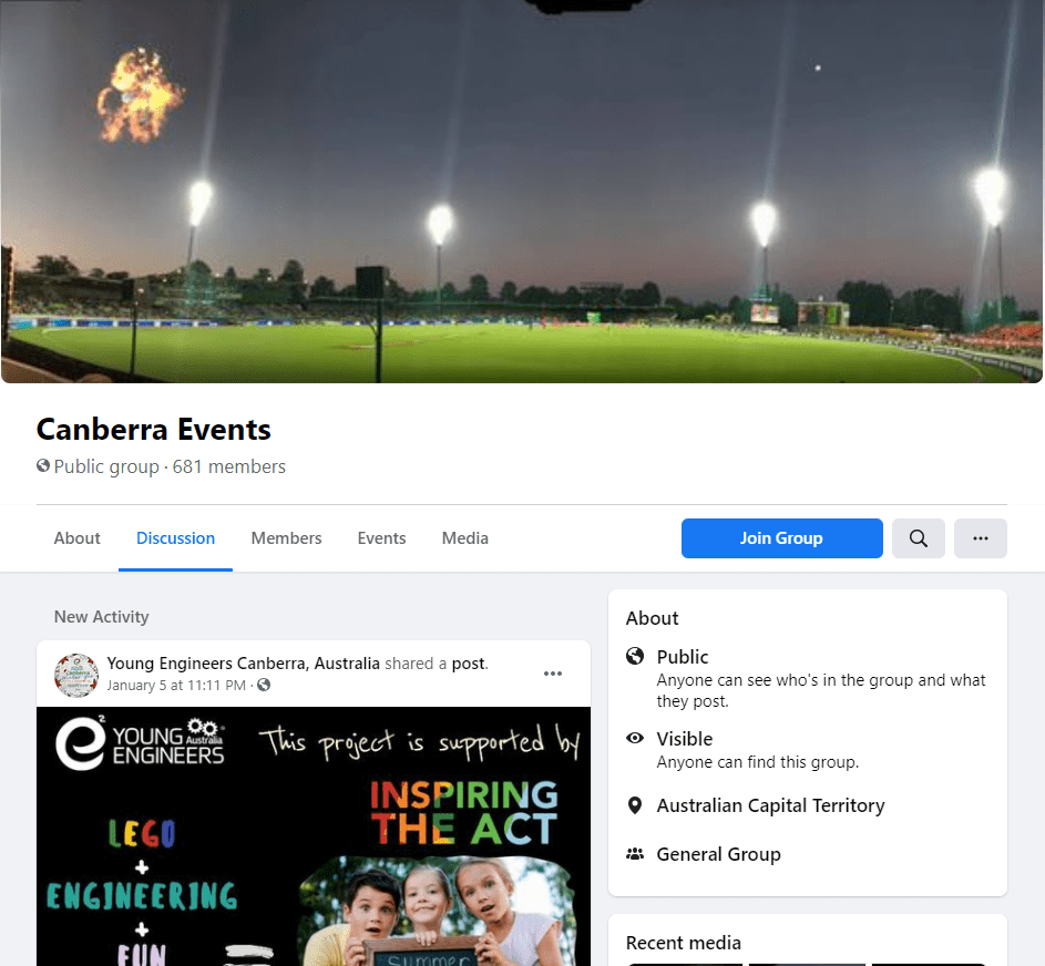 Canberra Events Facebook group screenshot