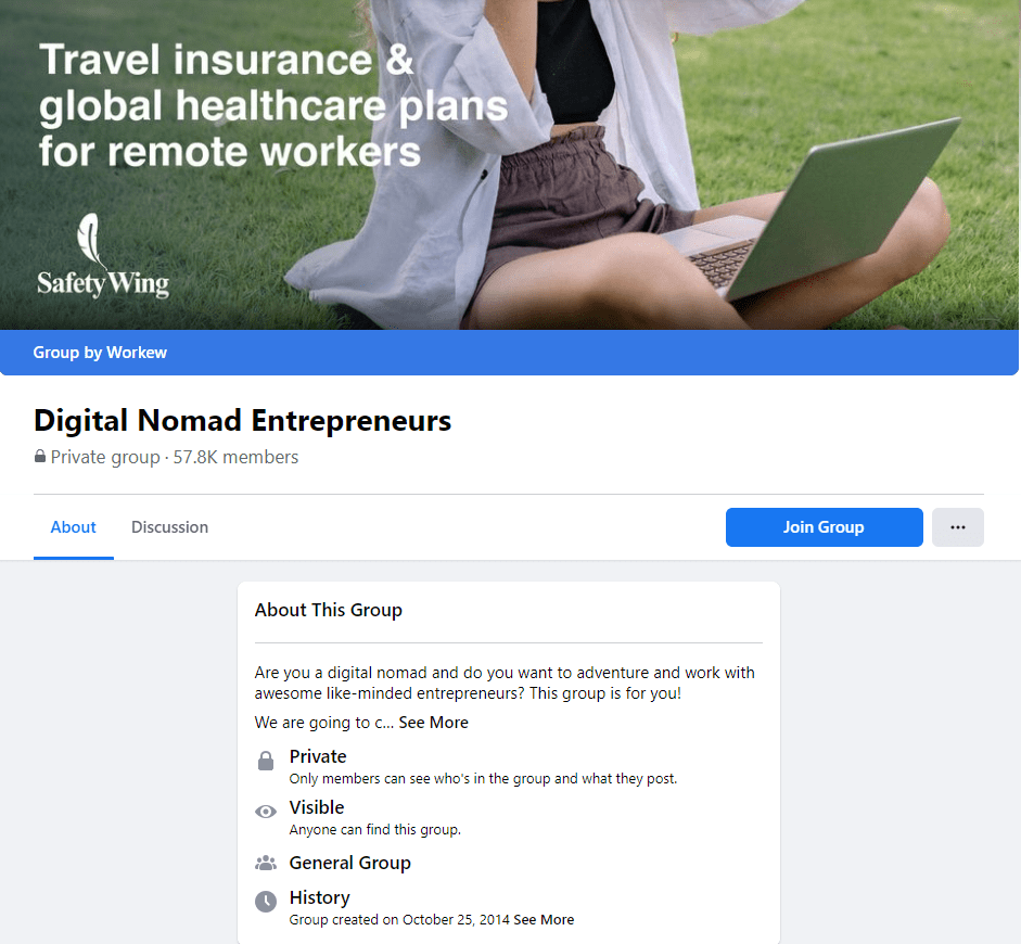 Digital Nomad Entrepreneurs group screenshot