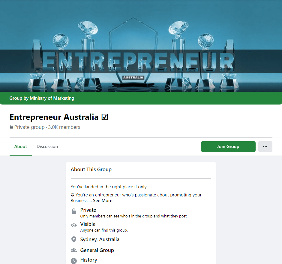 Entrepreneur Australia Facebook group screenshot