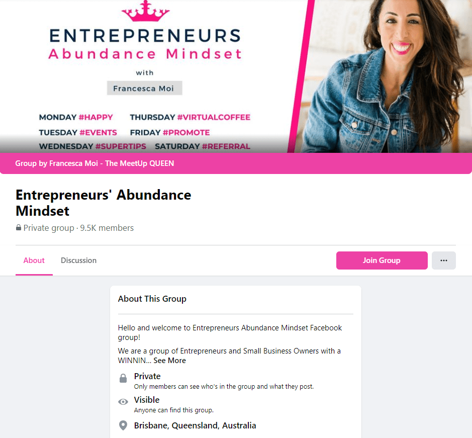 Entrepreneurs' Abundance mindset group screenshot