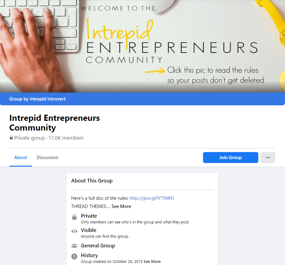 Intrepid Entrepreneurs community Facebook group screenshot