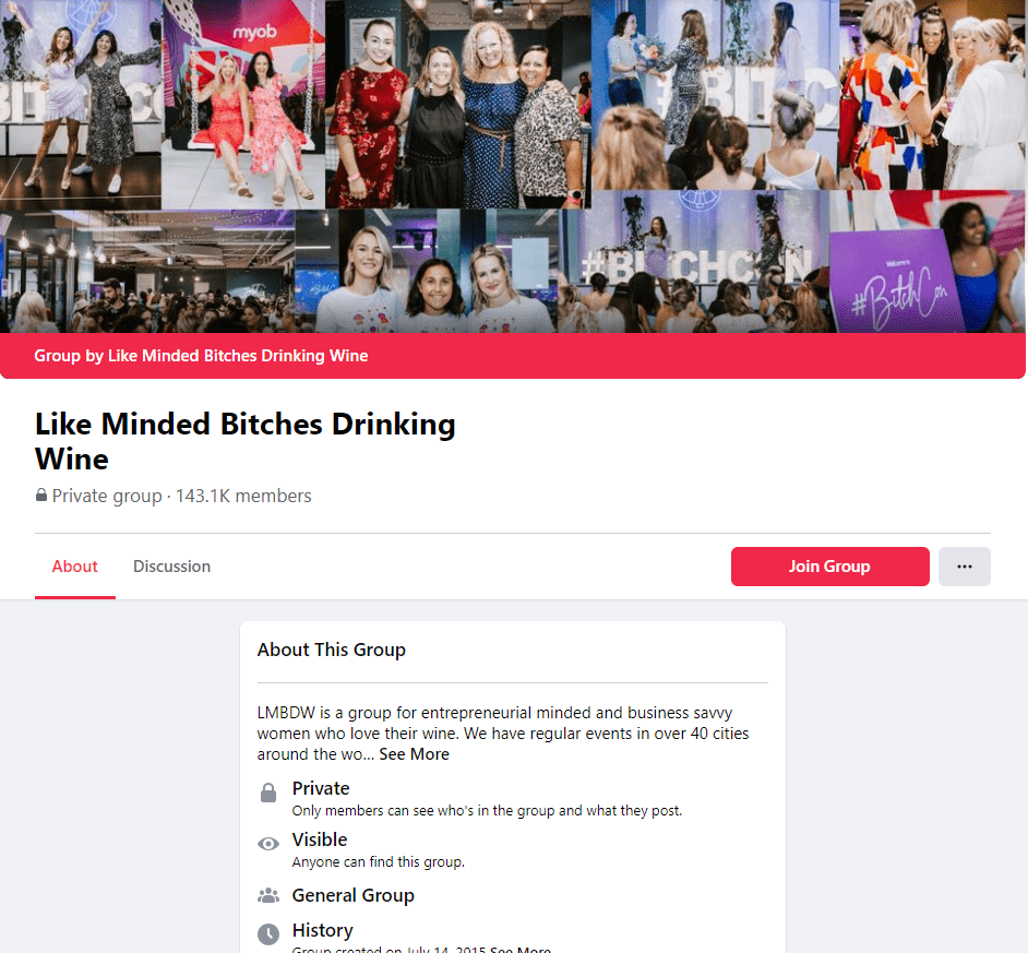 Like minded bitches drinking wine group screenshot