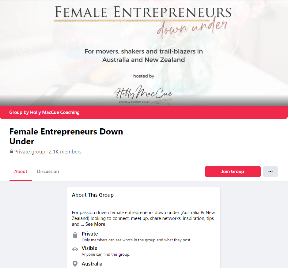 Female Entrepreneurs Down Under group screenshot