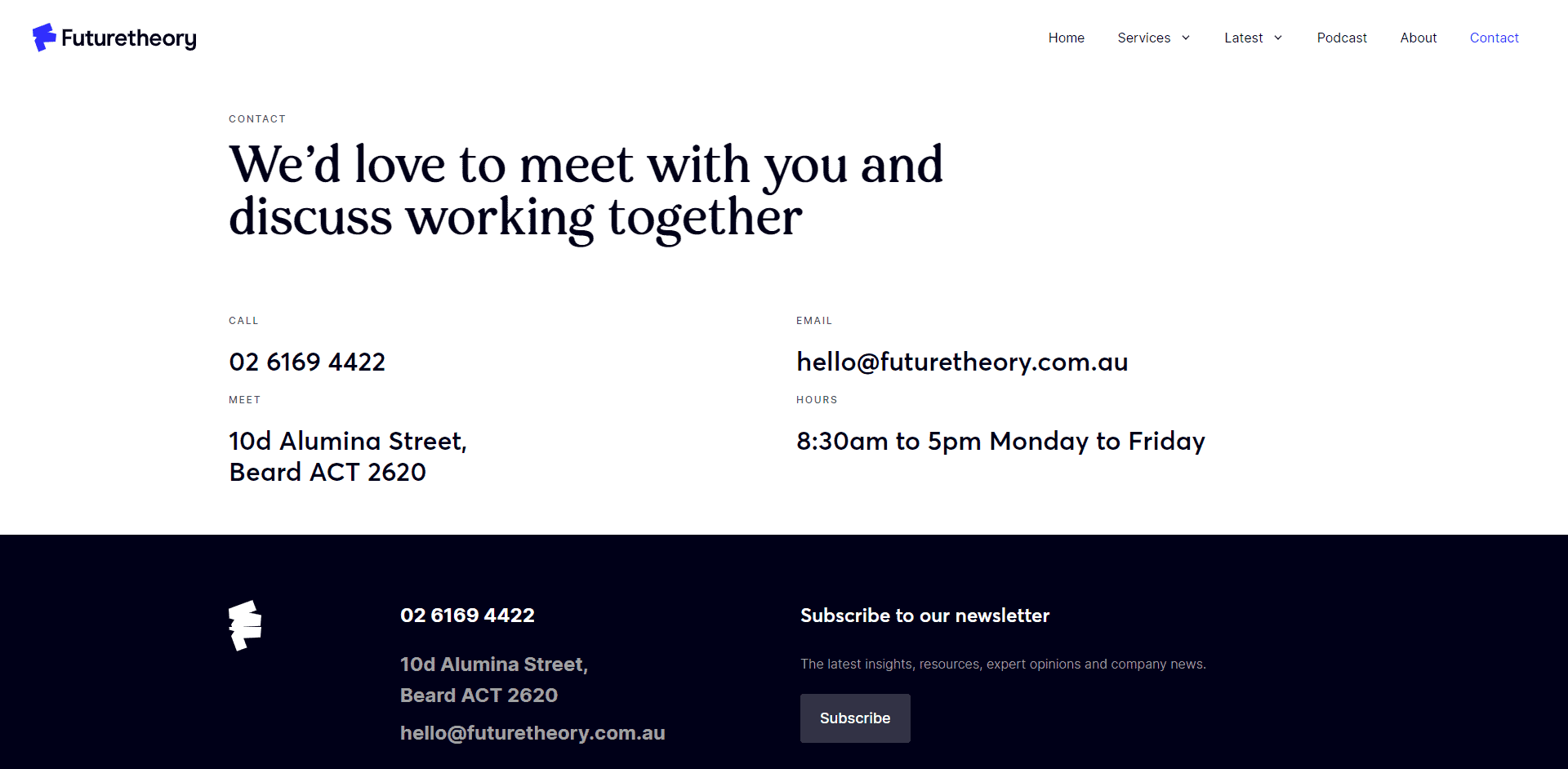 The futuretheory contact page