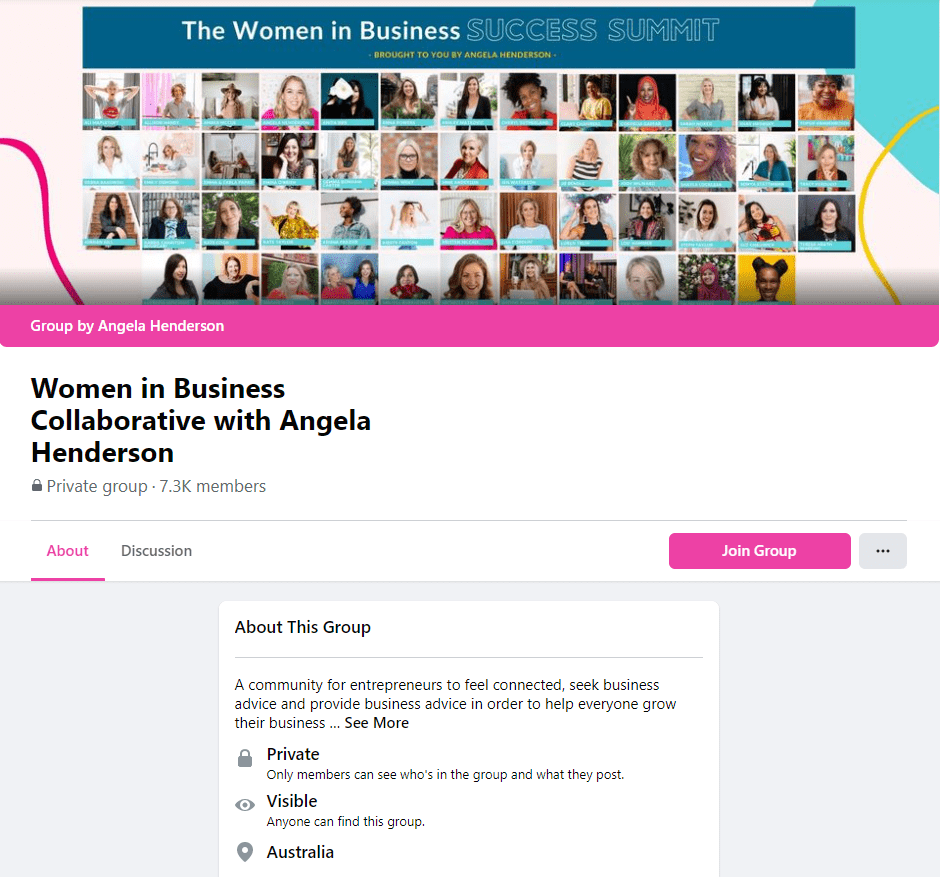Women in business collaborative with Angela Henderson group screenshot